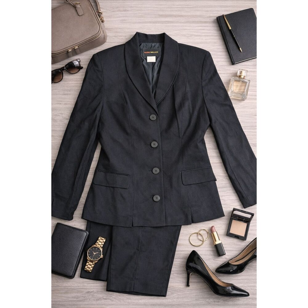 Harris Wallace Womens Blazer Size 10 Black Vintage Business Office Jacket (104